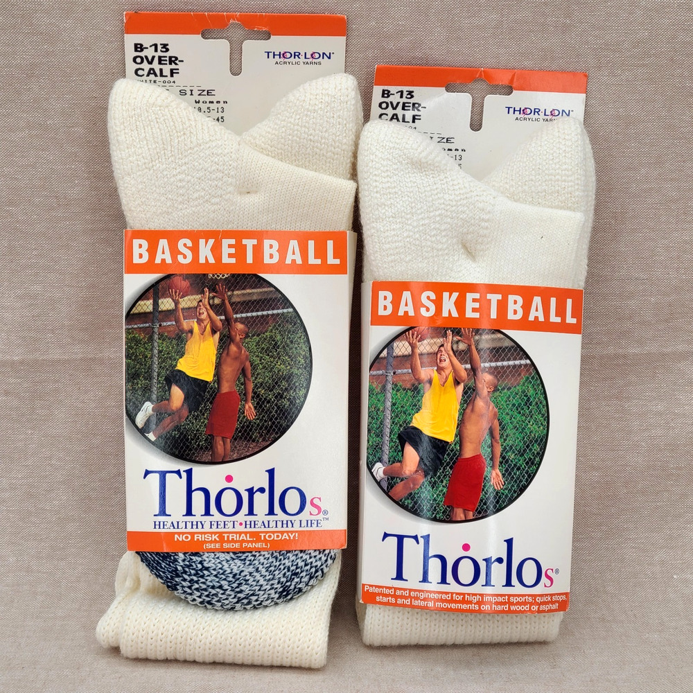 B13 Mens 9 12.5 Thorlos Unisex Basketball Thick Padded Over The Calf Socks White